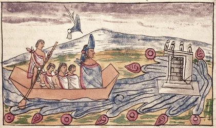 Fol. 192v Montezuma II (1466-1520) che parte rapidamente dopo aver sentito dello sbarco degli spagnoli, 1579